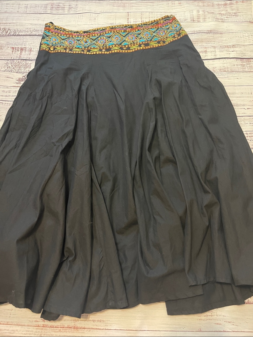 Dimri Bohemian Embroidered Waist Black Maxi Skirt